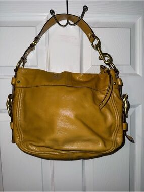 Coach Yellow Signature Patent Leather Shoulder Bag